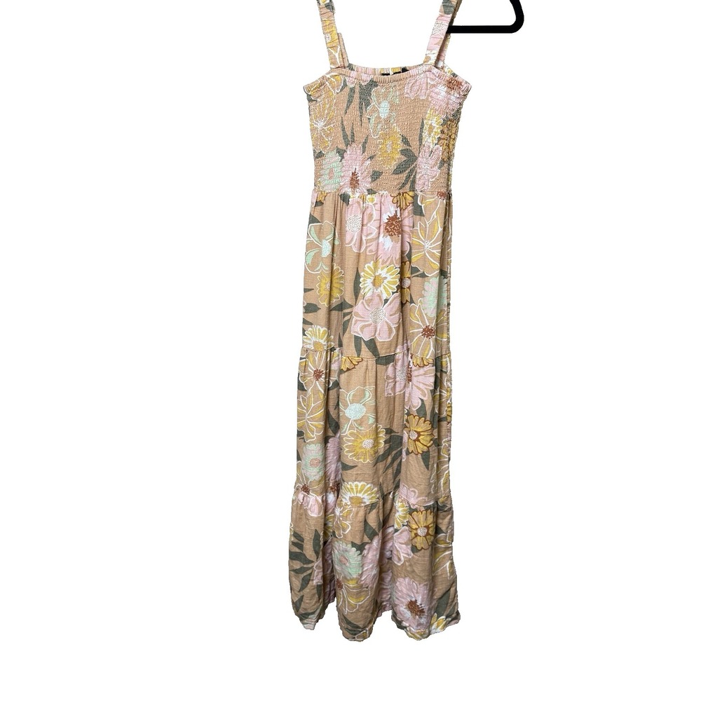 Roxy floral smocked midi Dress Strapy boho sundress pink peach woman Size XS - Picture 11 of 14